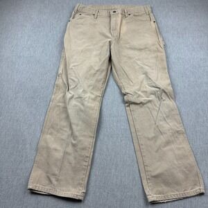 Dickies Pants Mens 36X30 Beige Carpenter Straight Leg Canvas Hammer Loop Pockets